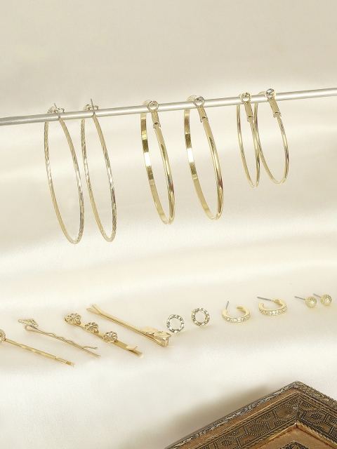 

BELLEZIYA Rose-Gold Set Of 6 Circular Hoop Earrings & Set Of 4 Hair Pins