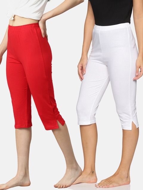 

NOT YET by us Women Pack Of 2 White & Red Capris