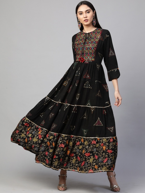 

FASHOR Women Black Ethnic Motifs Maxi Dress