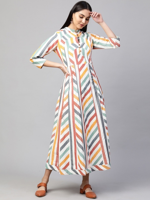 

FASHOR White & Red Striped Ethnic Maxi Dress