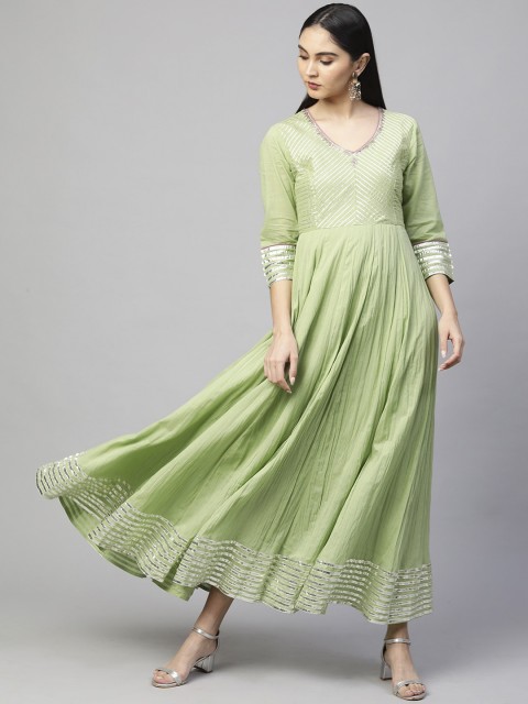 

FASHOR Green Ethnic Gota Patti Maxi Dress