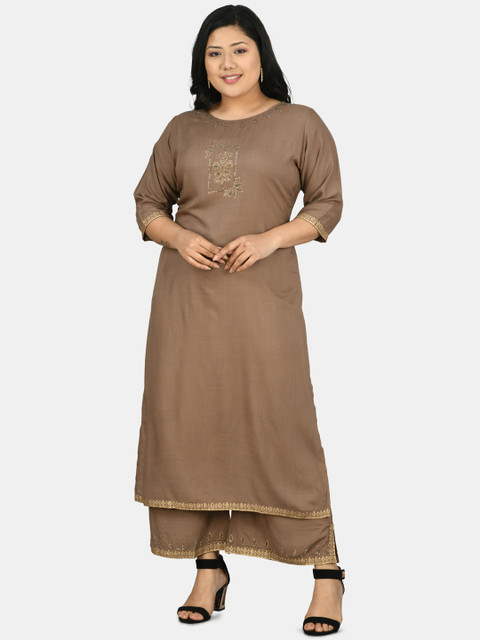 

DesiNoor com Women Taupe Kurta with Palazzos