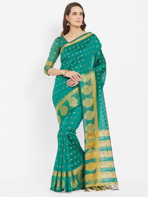 

Viva N Diva Green & Gold-Coloured Ethnic Motifs Zari Silk Blend Saree