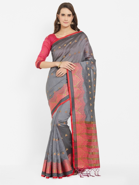 

Viva N Diva Grey & Pink Zari Silk Blend Khadi Saree
