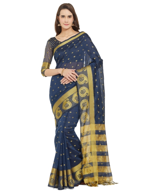 

Viva N Diva Navy Blue & Gold-Toned Paisley Zari Silk Blend Saree
