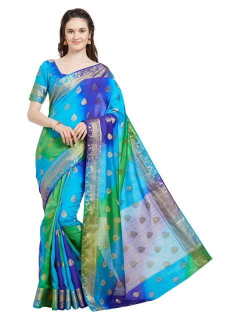 

Viva N Diva Green & Blue Ethnic Motifs Zari Silk Blend Banarasi Saree