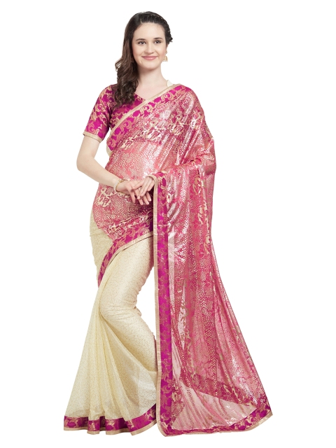 

Viva N Diva Pink & Beige Net Half and Half Saree