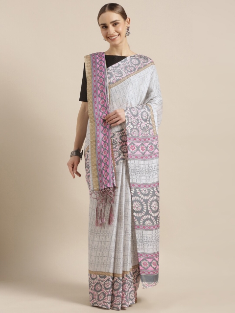 

Viva N Diva Off-White & Pink Silk Cotton Saree
