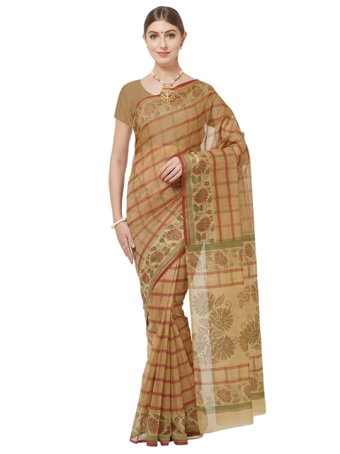 

Viva N Diva Beige & Maroon Checked Saree