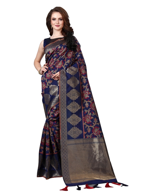 

Viva N Diva Navy Blue & Magenta Ethnic Motifs Zari Art Silk Saree