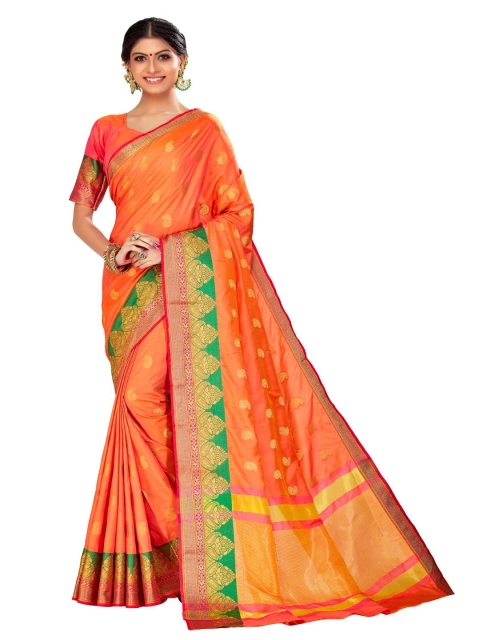 

Viva N Diva Orange & Green Woven Design Art Silk Saree
