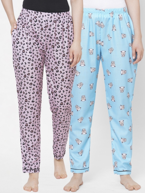 

FashionRack Women Pink & Blue Pack of 2 Cotton Printed Lounge Pants
