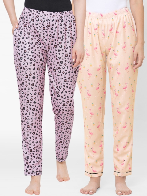 

FashionRack Women Pack of 2 Pink & Peach Cotton Printed Lounge Pants