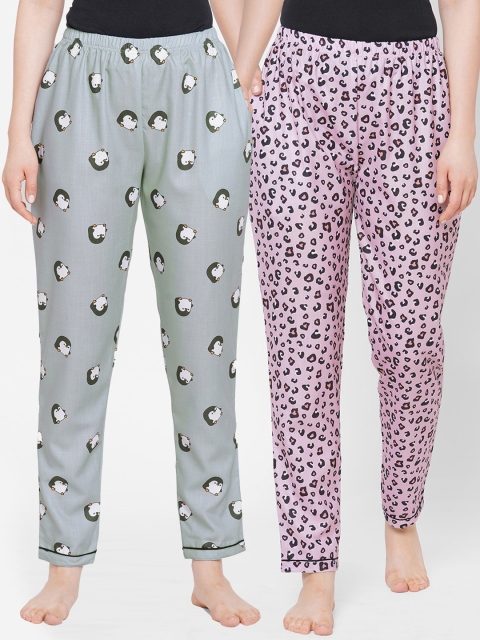

FashionRack Women Pink & Grey Pack Of 2 Printed Lounge Pants