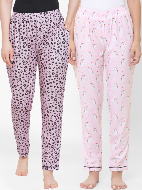 

FashionRack Women Pack of 2 Pink Cotton Printed Lounge Pants