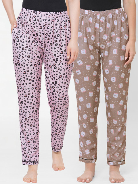 

FashionRack Women Pack of 2 Pink Printed Cotton Lounge Pants
