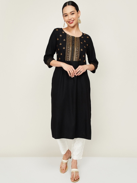 

Melange by Lifestyle Women Black Ethnic Motifs Embroidered Thread Work Kurta
