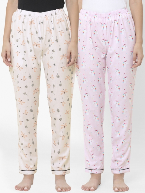 

FashionRack Women Pink & Peach Pack Of 2 Printed Lounge Pants
