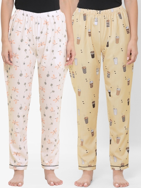 

FashionRack Women Pack of 2 Peach & Brown Cotton Printed Lounge Pants