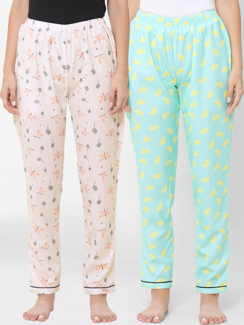

FashionRack Women Peach & Sea Green Pack Of 2 Printed Lounge Pants