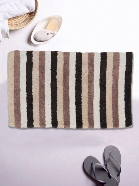 

AVI Living Beige & Black Striped 1700 GSM Pure Cotton Reversible Bath Rug