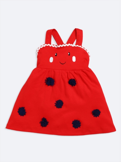 

TAMBOURINE Girl Red Applique Pure Cotton Dress