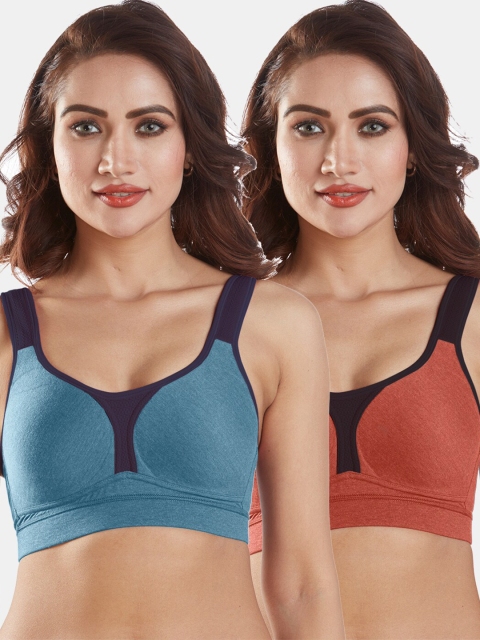 

Sonari Pack of 2 Rust & Blue Workout Bras - Lightly Padded