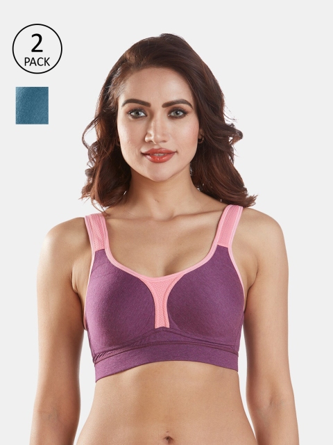 

Sonari Pack of 2 Blue & Purple Workout Bras -Lightly Padded