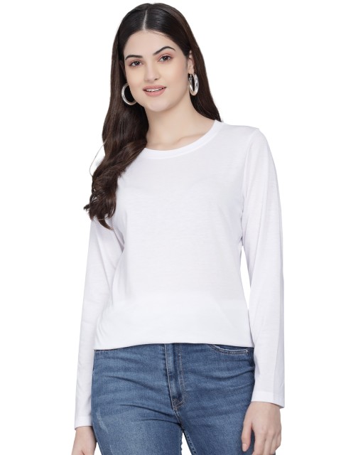 

PockMAN Women White Extended Sleeves Pockets T-shirt