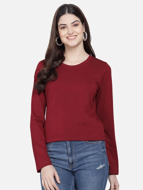 

PockMAN Women Maroon T-shirt