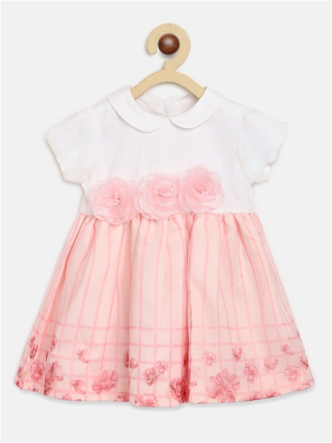

Chicco Girls Peach-Coloured & White Floral Peter Pan Collar Dress