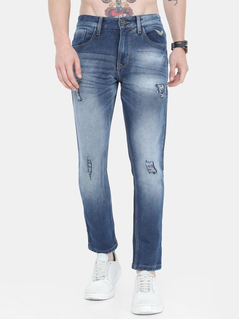 

VUDU Men Navy Blue Narrow Slim Fit Mildly Distressed Heavy Fade Stretchable Jeans