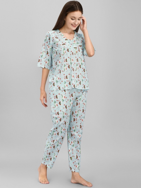 

Mesmora Woman Blue & Red cotton Printed Night suit