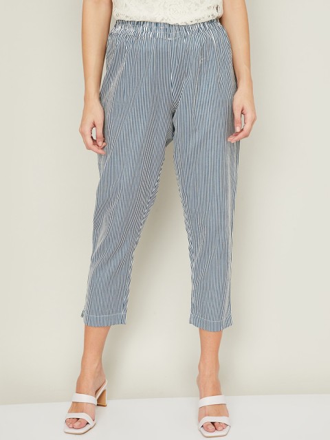 

Melange by Lifestyle Women Off White Striped Tapered Fit Cotton Trousers
