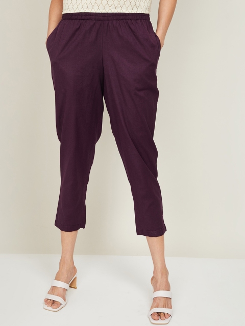 

Melange by Lifestyle Women Purple Straight Fit Cotton Trousers