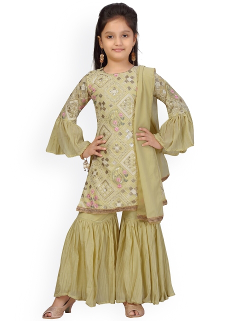 

Aarika Girls Yellow Floral Embroidered Kurti with Sharara & With Dupatta