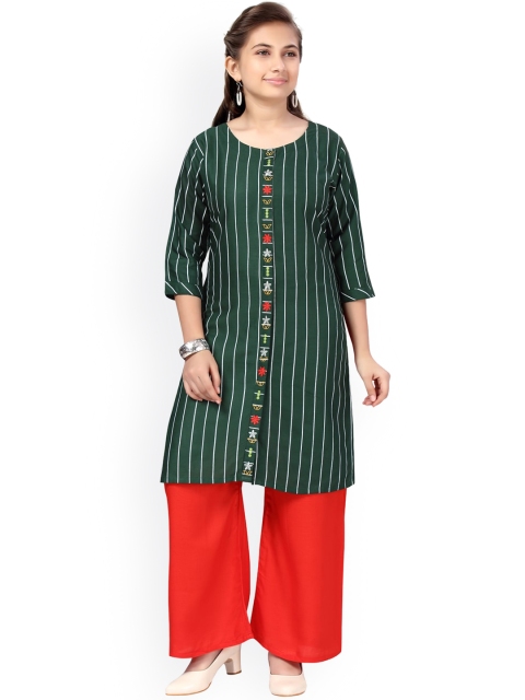 

Aarika Girls Green Striped Pure Cotton Kurta with Palazzos