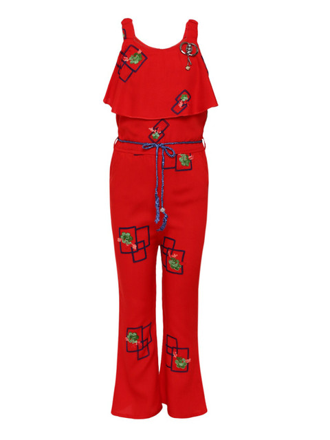 

Aarika Girls Red Cotton Jumpsuit