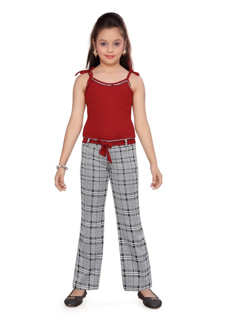 

Aarika Girls Maroon & Grey Basic Jumpsuit