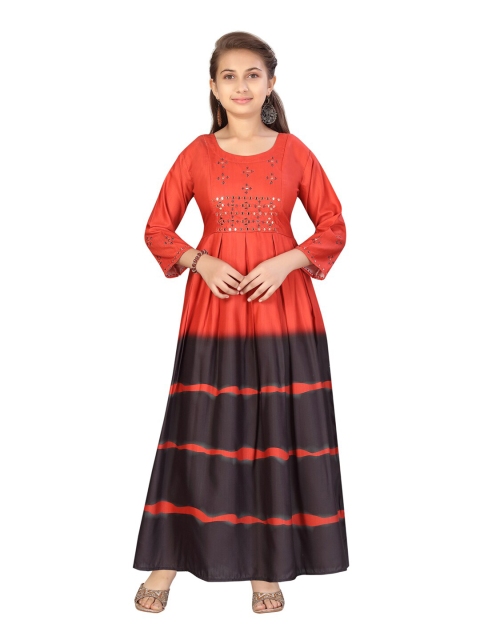 

Aarika Girls Rust & Black Colourblocked Maxi Dress