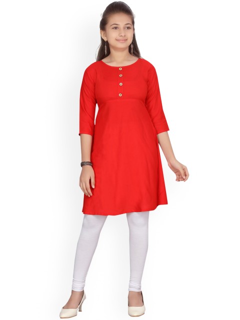 

Aarika Girls Red Pleated Pure Cotton Kurta with Trousers