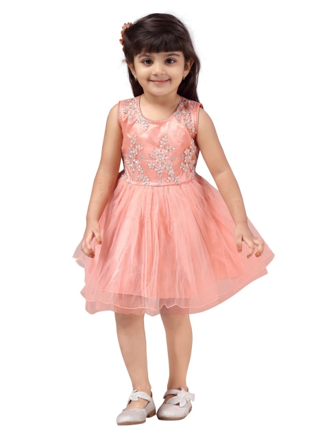 

Aarika Girls Peach-Coloured Emroidered Net Dress