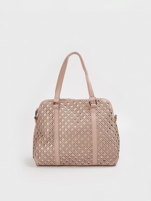 

CODE by Lifestyle Peach-Coloured Structured Handheld Bag with Cut Work