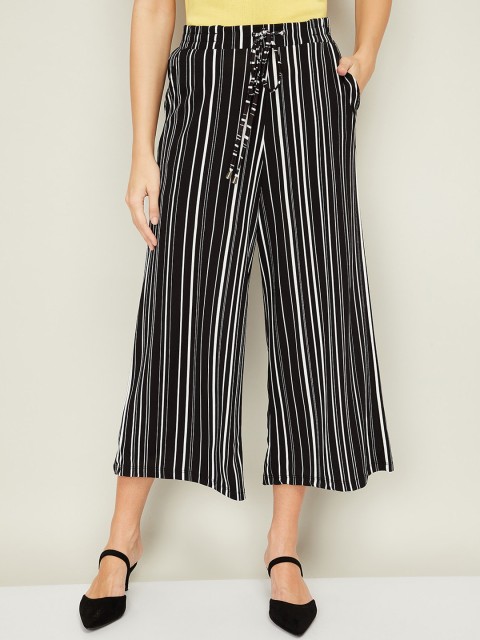 

CODE by Lifestyle Women Black & White Striped Culottes Trousers