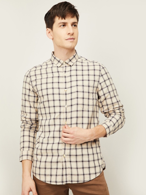 

Forca by Lifestyle Men White Windowpane Checks Checked Casual Shirt