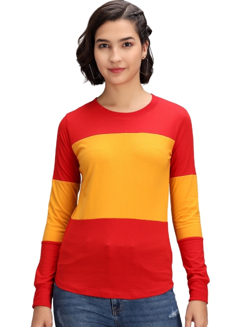 

PockMAN Women Red Colourblocked T-shirt