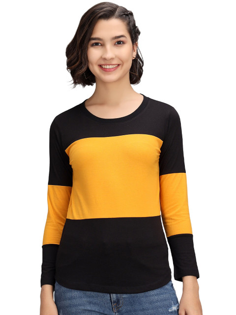 

PockMAN Women Black Colourblocked Pockets T-shirt