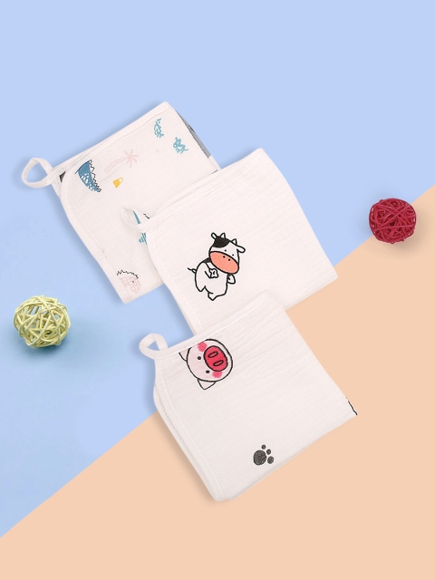 

Baby Moo Unisex Kids Pack Of 3 Printed Pure Muslin Cotton Napkin, Multi