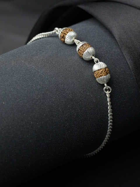 

SHEER by Priyaasi Women Silver-Toned & Olive Green Silver Handcrafted Silver-Plated Link Bracelet