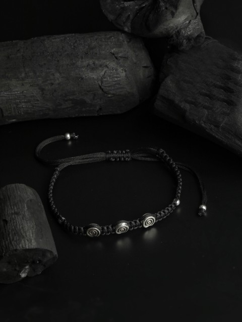 

SHEER by Priyaasi Silver-Plated & Black 92.5 Sterling Silver Thread Anklet & Bracelet